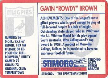 1991 Scanlens Stimorol #3 Gavin Brown Back